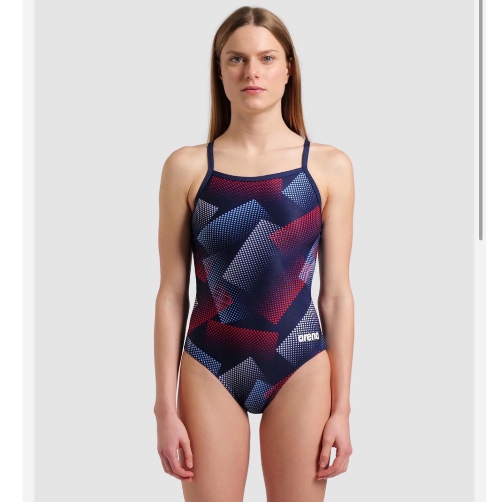 Arena Womens Halftone Lightdrop Back Swimsuit Navy Red White Size 42
